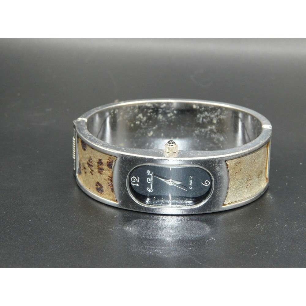 VTG Vintage Erwin Pearl Ladies Women's Watch Quartz Japan Animal Print Cuff